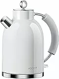 Wasserkocher Edelstahl, ASCOT Elektrischer Wasserkessel, 2200W, 1,5 liter, Retro Design Teekocher, Trockengehschutz, automatische Abschaltung (Weiß)