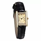 Avaner Uhren Damen Quadratisches Zifferblatt: Armbanduhr mit Lederband Vintage Design mit römischen Ziffern Analog Quarz Kalender Uhr für Frauen Gold