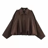 Generisch Damen Bomberjacke Langärmelige Weichem Veganem Velours mit Fleece Futter Oversized Langarm Y2KStreetwear Jacke Warme Winterjacke für Winter and Übergangszeit (Coffee, M)