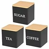 Licsaliwe Coffee Tea Zuckerbehälterset, Metallstapelversiegelung mit Holzdeckel für Home Office (schwarz)
