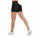Vertvie Gym Shorts Damen Booty Scrunch V Bund Sport Shorts mit Taschen Hinten Push Up Kurze Leggings Sporthose Radlerhose Fitness Workout V Cross Yoga Pants(Schwarz,S)