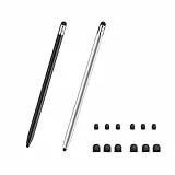 Leloco Stift für Tablet, Tablet Stift für Alle Tablets (2 Stück), 2 in 1 Gummi Stylus Touch Pen, Touchscreen Stift, Geeignet für Touchscreen -Geräte wie Mobiltelefone, Tablets usw.(Schwarz+Silber)