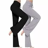 ZWDC 2er Pack Yogahose Damen Schlaghose Baumwolle Activewear Hosen High Waist Yoga Pants Bootcut Jeans Stretch Flared Stoffhose Flare Leggings Haushose Weites Bein Jazzpants Lang