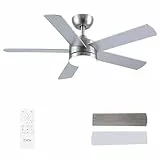 CJOY Deckenventilator mit Beleuchtung, 107cm Silber/Holz Deckenventilator Beleuchtung mit Fernbedienung Leise, 3 CCT Wählbar, 5 Blätter Umkehrbar, Deckenventilatoren mit Licht für Schlafzimmer