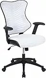 Flash Furniture High Back Designer White Mesh Executive Swivel Ergonomic Office Chair with Adjustable Arms, 25.75'W x 25'D x 39' - 42.75'H