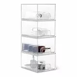 Amazon Basics Stapelbare Aufbewahrungsschubladen aus Kunststoff, Aufbewahrungsbox, Make-up-Organizer, Transparent, 19,1cm x 15,2cm x 11,4cm, 4er-Pack