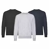 Fruit of the Loom Herren Classic Set In Sweat, 3 Pack Sweatshirt, Mehrfarbig (Black/Heather Grey/Deep Navy 26), Medium (3er Pack)