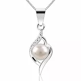 B.Catcher Perlenkette für Damen 925 Silber Süßwasserperlen Anhänger Mit funkelnden Zirkonia Luxuriöses Design Ideal für Geburtstage/Hochzeiten/Muttertag/Valentinstag 45CM