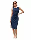 GRACE KARIN Damen Elegantes Wickelkleid Ärmellos Etuikleid Rundhals Midi Business Kleid Cocktail Party Bleistiftkleid Formelle Marineblau M