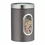 Relaxdays Vorratsdose, mit Deckel & Sichtfenster, 1,4 L, für Kaffee, Mehl, Pasta, Aufbewahrungsdose Küche, Kunstoff/Metall, grau, 17 x 11 x 11 cm