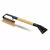 ToM PaR Bürste und Schaber | 2-in-1 Schneebürste und Eiskratzer | 50% Naturborsten | Holz Griff | Klinge aus Messing | Kratzer für dünnes | Kältebeständiger Kunststoff | Länge: 70 cm