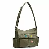 SKCOYH Canvas Messenger Bag – Kuriertasche mit Multi-Pockets & Metall-Schnalle, Crossbody Bag Herren & Damen, ideal für Schule, Uni, Reisen & Alltagspendeln.(Green)