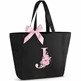 Vavabox Handtasche Damen A-Z Reißverschluss Schultertasche, Geschenke für Damen,Bräute und Brautjungfern, Arbeit,Reisen,Einkaufen,Schule (J, Schwarz)