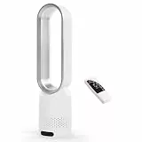 Eznaobo Rotorloser Ventilator mit Fernbedienung, 2in1 Turmventilator mit HEPA, 8 Geschwindigkeiten,Auto 90° Oszillation, Timer, Standventilator sehr leise für Büro, Zuhause (Silber/A)