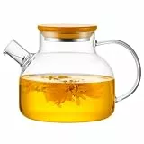 PARACITY Glas-Teekanne Mit Abnehmbarem Filterausguss, 600 ml, Borosilikat-Kessel Mit Bambusdeckel, Für Blühende und Lose Blätter