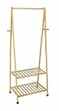 WENKO Kleiderständer Honolulu, dekorative Standgarderobe aus Bambus mit Kleiderstange, Ablagen und Haken zur Kleideraufbewahrung, auf 4 schwarzen Rollen mit 2 Feststellbremsen, 76,5 x 165 x 43,5 cm