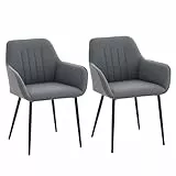 HOMCOM 2er Set Esszimmerstühle Essstühle Polsterstuhl mit atmungsaktivem Leinenbezug Wohnzimmerstuhl Sessel Küchenstuhl mit Rückenlehne Armlehne Leinen Dunkelgrau 59,5 x 56,5 x 81 cm