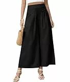 Niwicee Hose Damen Leinenhose Sommer Cropped Freizeithose Weites Bein Hosen Leicht Elegant Baumwolle Bequeme Palazzo Lässig Hose Elastische Taille Sommerhose Stoffhose mit Taschen-Schwarz-XXL
