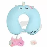 YOUXIU Reisekissen Nackenkissen Nackenhörnchen mit Schlafmaske und Ohrstöpseln Kopfstütze Reise Memory Schaum Schlafkissen Nackenstützkissen für Kinder und Erwachsene, Reisen im Auto Flugzeug Zug