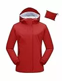 donhobo Regenjacke Damen Wasserdicht Wandern Outdoorjacke Atmungsaktiv Herbst Übergangsjacke Leichte Windbreaker Jacke mit Kapuze, Rot, XL