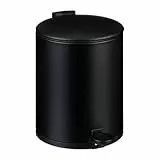 Relaxdays Kosmetikeimer, 5 Liter, Absenkautomatik, entnehmbarer Inneneimer, Metall, Bad Mülleimer mit Deckel, schwarz