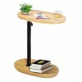 KUKKUME Beistelltisch C Form Höhenverstellbar Kleiner Tisch Bambusholz und Metall Couchtisch Sofatisch Kaffeetisch Side Table Sofa Table Betttisch für Wohnzimmer Bad Bett Sofa und Kaffee