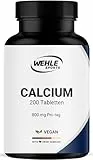 Calcium Tabletten Hochdosiert - 200 Tabletten - 800mg Kalzium pro Tag - Calziumtabletten Hochdosiert - vegan und produziert in Deutschland - Verpackung kann variieren