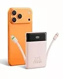 VEGER Power Bank 10000mAh Klein, 22.5W Schnellladung PowerBank mit Integriertem USB-C Kabel, Externe Handyakkus 4 Ausgänge 3 Eingänge Kompatibel mit iPhone 17 16 14 13 Samsung, Reise Essential, Rosa