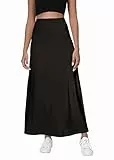 Damen Komfort Dickem A-Linie Hoch Taillie Maxi Rock Elastisch Taillebund Dehnbarem Strick Lang Röcke(M, Schwarz)