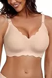 HORISUN BHS für Damen ohne Bügel, V-Ausschnitt, gewellte, bügellose Bralettes mit weicher Stütze, bequemer, Nahtloser T-Shirt-BH (Milchkaffee L)