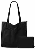 GASSDA Handtasche Damen Groß Shopper Tasche Damen Cord Tasche Tote Bag mit Reißverschluss für Arbeit Einkaufen Fitness Reisen (Schwarz)