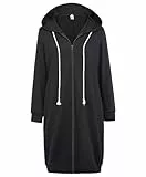 GRACE KARIN Damen Sweatjacke Mit Kapuze - Langarm Mantel Herbst Kapuzenpullover Einfarbig L Schwarz-1