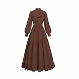 Viktorianisches Kleid Mittelalter Kleidung Damen A Linien Vintage Kleid Abendkleid Langarm Maxikleid Damen Kleider Festlich Hellbraun M