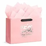 BBLIKE Geschenktüten Set 50.Geschenktüte Geburtstag Rosa Geschenktütchen mit Grußkarten und Sydney Paper Schöne Geschenkverpackung 32 ×22×11cm für Geschenk Jahrestag Muttertag Feier