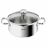 Tefal Duetto A70542 Kochtopf 20 cm, hochwertiger Edelstahl 18/10, graduiert, Ausgießdeckel, für alle Herdarten geeignet, auch Induktion