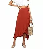Vcindai Damen Sommerrock Lang Rock Sommer Midirock Hoher Taille Rüschensaum Röcke
