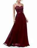 DRESSTELLS Abendkleider Damen Lang Festlich Kleider für Hochzeit Ballkleid Bodenlang Brautkleid Elegant Sommerkleider mit Träger Hochzeitsgastkleider Burgundy S