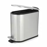 Beldray Badezimmer Pedalbehälter – 5 Liter Toilettenbehälter, Soft-Close-Deckel mit Pedal, D-förmiger Abfalleimer für Schlafzimmer, Büro, Küche, Edelstahl