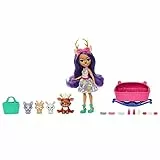 Enchantimals Baby Best Friends - Danessa Deer und Sprint Puppe mit 12 Überraschungen in jeder Box, 9 Baby-Zubehörteile, Babytragesitz und Wickeltasche, für magischen Sammelspaß, HLK84