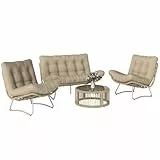 Outsunny Gartenmöbel Set 4-teilig Polyrattan Lounge-Set mit Zweisitzer 2 Sessel Glastisch Breitem & Tiefem Sitz Dicke Kissen, modular Balkonmöbel für 4 Personen Sitzgruppe für Garten Balkon Braun