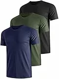 Funktionsshirt Herren Sport T Shirt Kurzarm 3er Pack Atmungsaktiv Männer Tshirt Sportkleidung Workout Schnelltrocknend Sportshirt Funktion Training Laufshirt Grün Grau Schwarz(L)