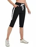 Gyabnw Jogginghose Damen 3/4 Sportbekleidung Sport Damen 100% Baumwolle Training Hose Fitness Damen Freizeit A-Schwarz,L