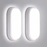 2 er 18W Kellerlampe LED Feuchtraumleuchte,IP65 Wandleuchte LED Wasserdicht,Neturalweiß 4000K Deckenleuchte,Weiß Wandlampe Deckenlampe Ovalleuchte für Flur Keller Garten Badzimmer Außenwand