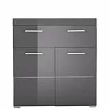 trendteam smart living - Amanda - Kommode - Grau Hochglanz - Standschrank - (BxHxT) 73 x 79 x 31 cm - 2 Türen mit moderner Fräsung und 1 großen Schublade - silberfarbene Griffe - Kratzfest