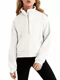 Mädchen Pullover Halber Reißverschluss Kurzer Sweatshirts für Mädchen Stand Kragen Langärmelig Fleece Kapuzenjacke mit Taschen Daumenloch 7-14Jahre