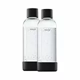 Mysoda: Wasserflasche für Wassersprudler, BPA-freies Plastik, mit Quick-Lock-Schnellverschluss, Details aus Holzkomposit, 2 x 1L - Schwarz