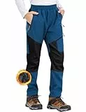 Zoofly Schneehose Kinder Softshell Hose Kind Skihose Jungen wasserdichte Hose Kinder Thermohose Outdoor Hose Kinder Softshellhose Winter Skihose Kinder Fleece Gefüttert Blau Schwarz-134-140