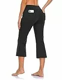 MOVE BEYOND Damen Yogahose 3/4 Sommerhose Caprihose Leicht Sporthose Butterweiche Jogginghose mit Taschen, Schwarz, M
