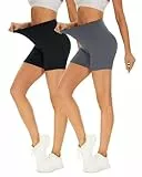 Missluck 2er Pack Radlerhose Damen Hohe Taille Kurze Sporthose Shorts Sommer Leggings Blickdicht Hotpants Unter Kleider für Yoga Sport, S-M, Schwarz/Dunkelgrau