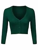 Aottori Bolero Damen Festlich Kurz Strickjacke Elegant Langarm Open Front Cropped Cardigan Schulterjacke Bolerojacke Strick Jäckchen für Mädchen Kleider Grün S